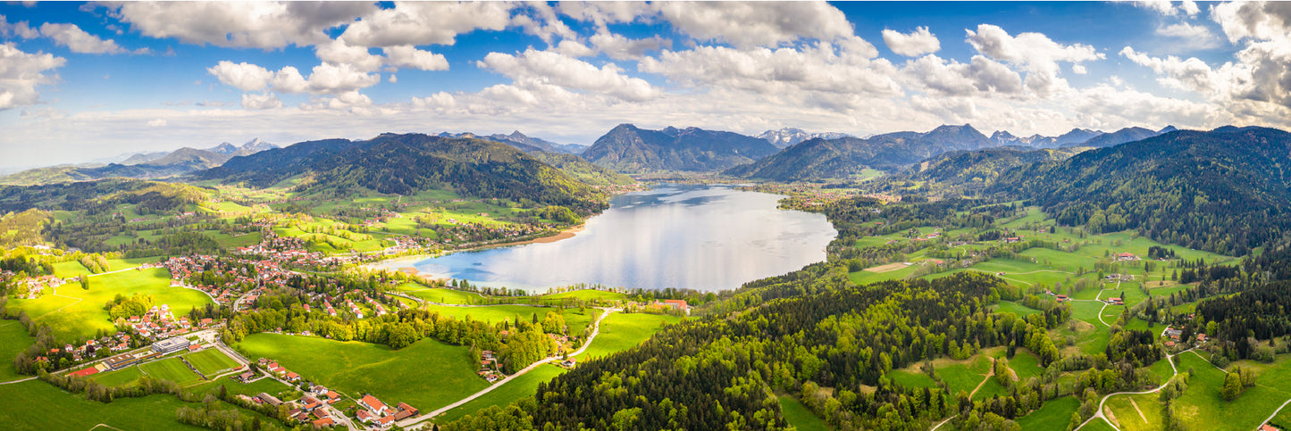Panoramic Canvas Field River Aerial View Scenery High Quality 100% Australian Made Wall Canvas Print Ready to Hang