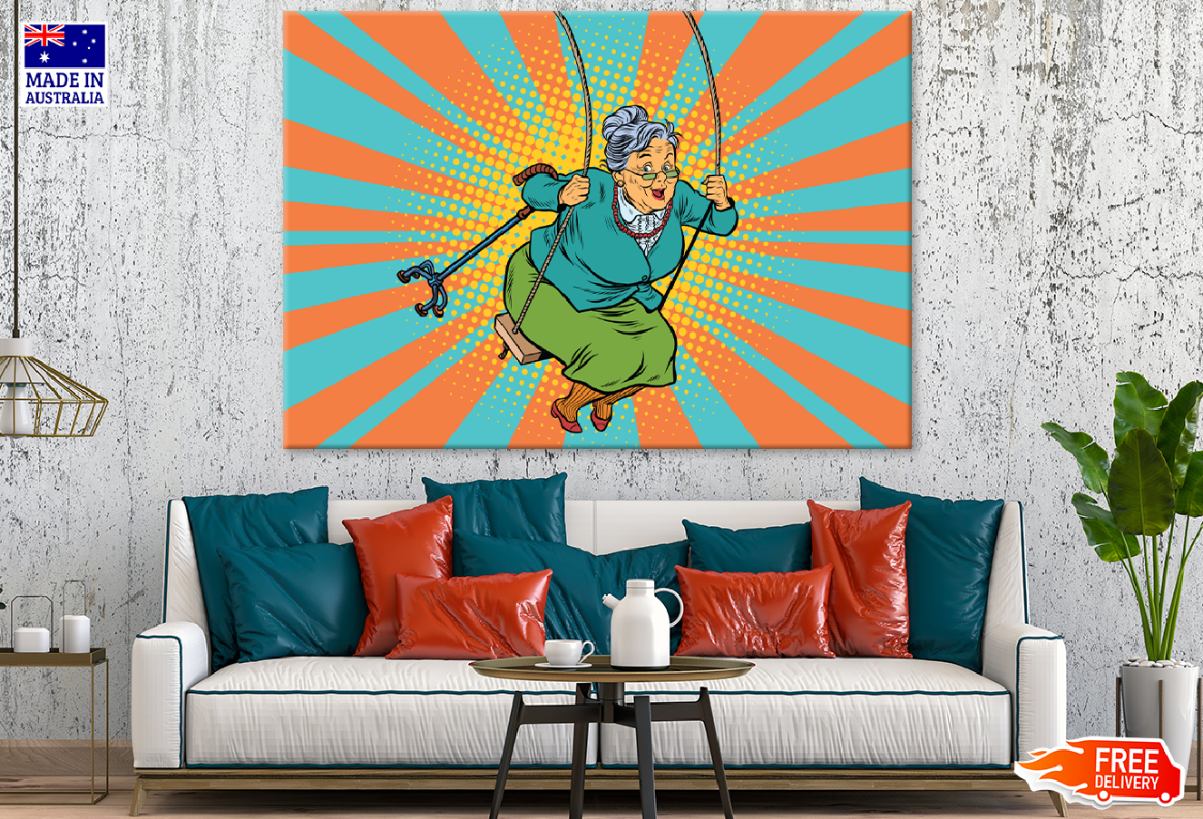 Grand Mother Swing Illustration Print 100% Australian Made