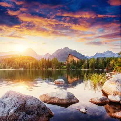 Square Canvas Lake Strbske Pleso Mountain & Sunrise High Quality Print 100% Australian Made