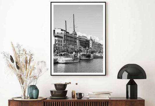 Vintage Boats by Quayside B&W View Photograph Home Decor Premium Quality Poster Print Choose Your Sizes