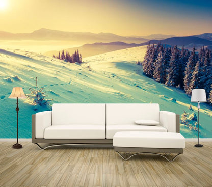 Wallpaper Murals Peel and Stick Removable Mountain Covered with Snow High Quality