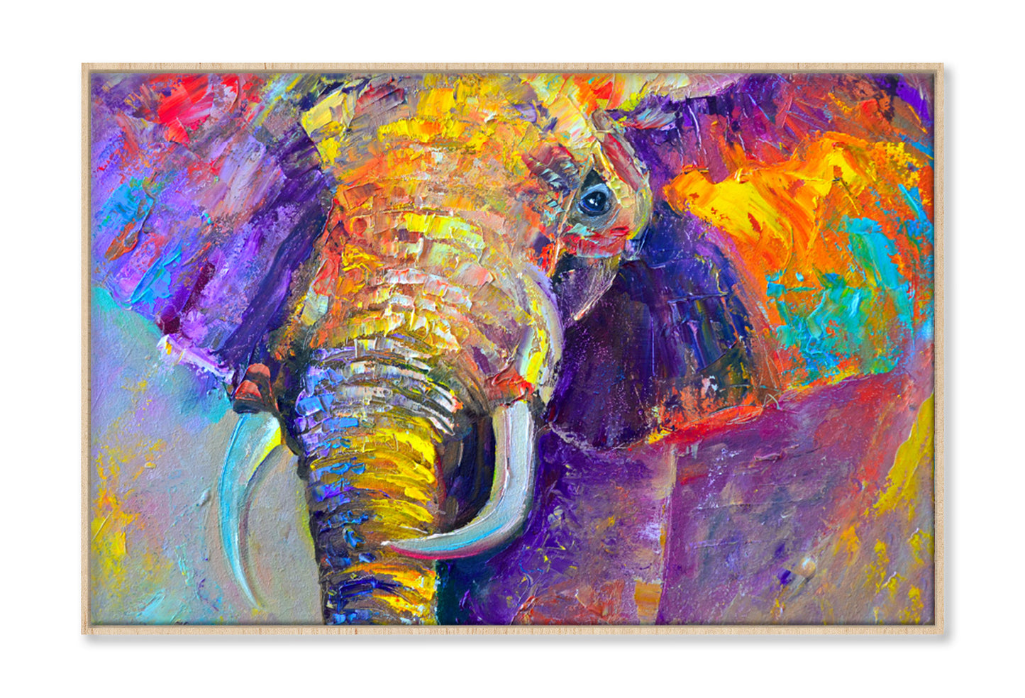 Multicolored Elephant Abstract Oil Painting Wall Art Limited Edition High Quality Print Canvas Box Framed Natural