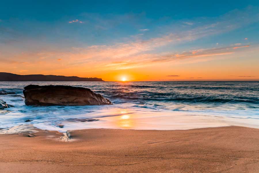 Bella Home Rocks near Sand Beach Sunset View Print Canvas Ready to hang