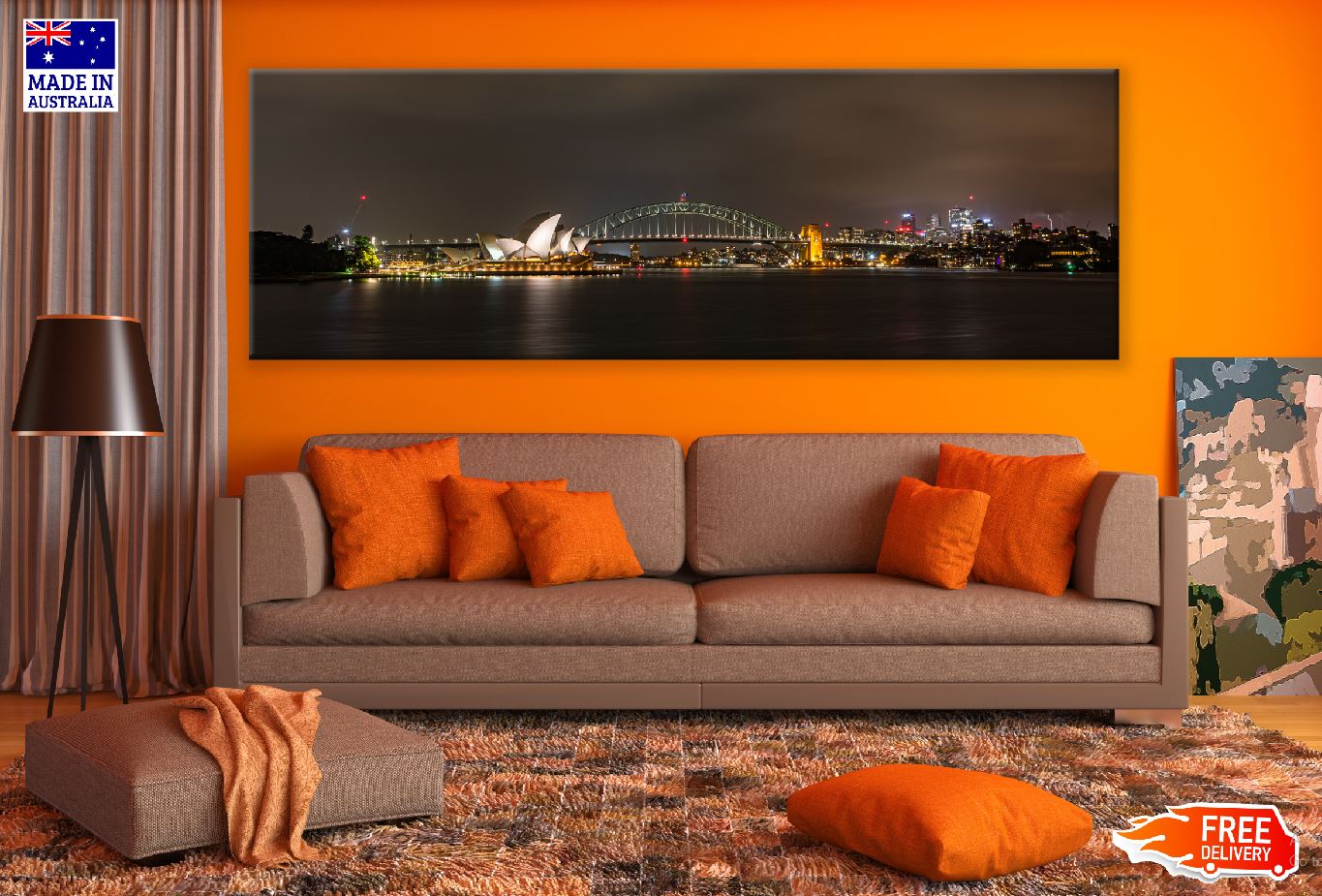 Panoramic Canvas Sydney City Night View Photograph High Quality 100% Australian Made Wall Canvas Print Ready to Hang