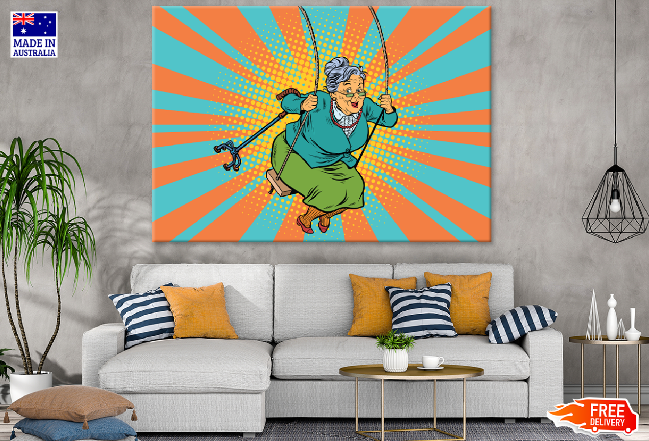 Grand Mother Swing Illustration Print 100% Australian Made
