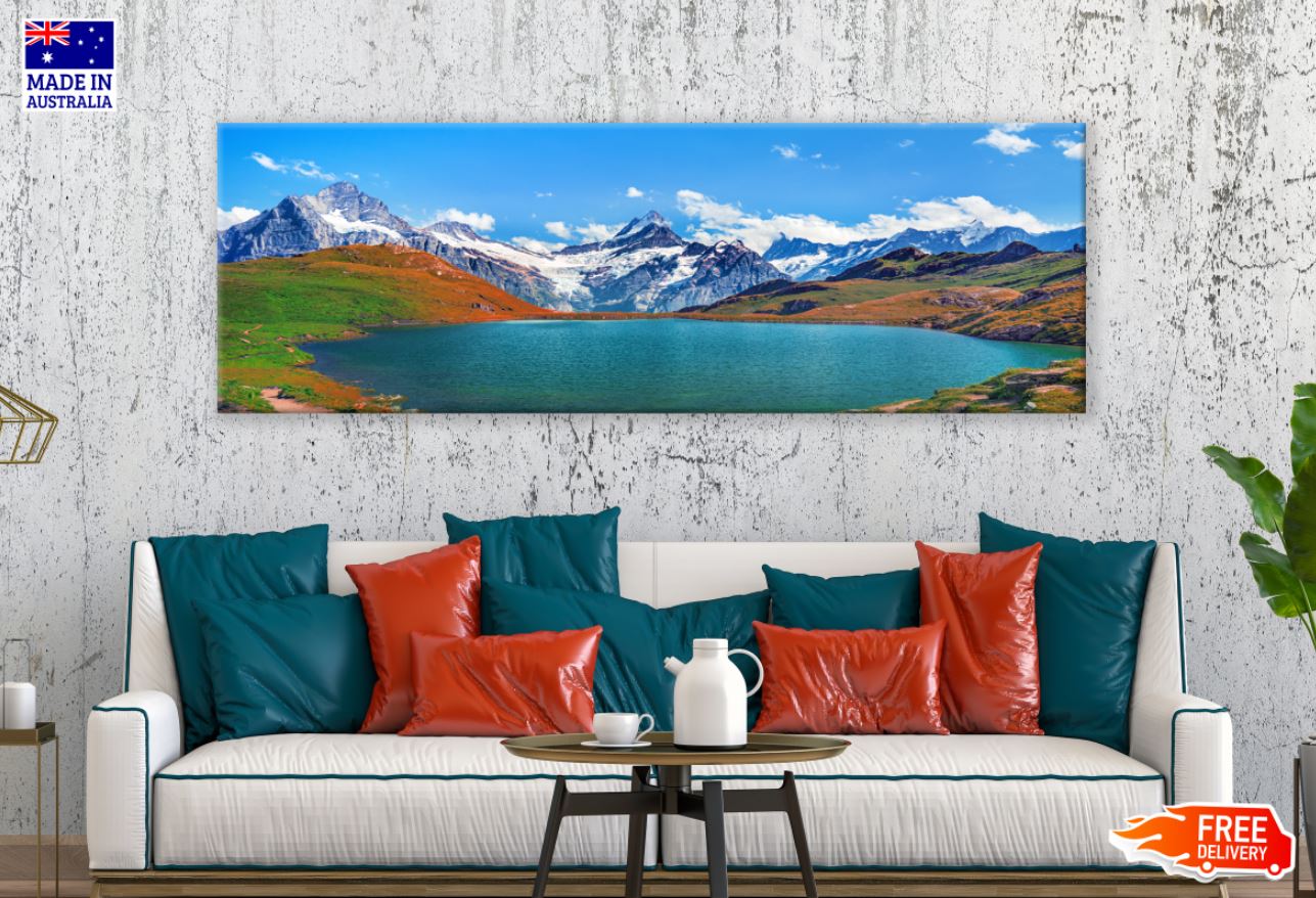 Panoramic Canvas Mountain Lake View Scenery Photograph High Quality 100% Australian made wall Canvas Print ready to hang