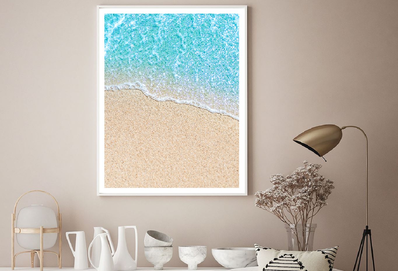 Blue Sea Waves on Sand Aerial View Photograph Home Decor Premium Quality Poster Print Choose Your Sizes