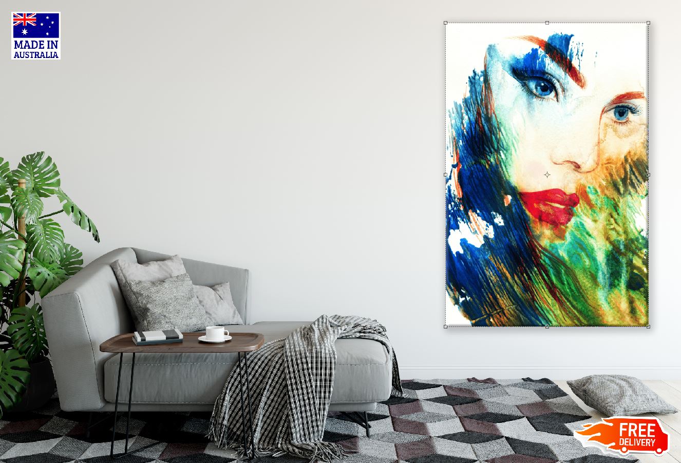 Woman Face Colorful Abstract Watercolor Painting Print 100% Australian Made