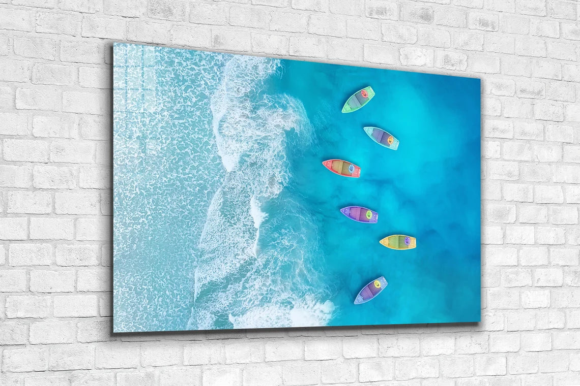 Aerial Beach & Boats Print Tempered Glass Wall Art 100% Made in Australia Ready to Hang