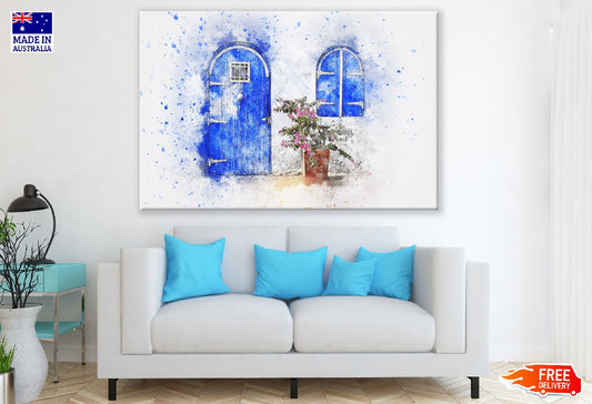 Door & Window with Flower Vase Abstract Painting Print 100% Australian Made
