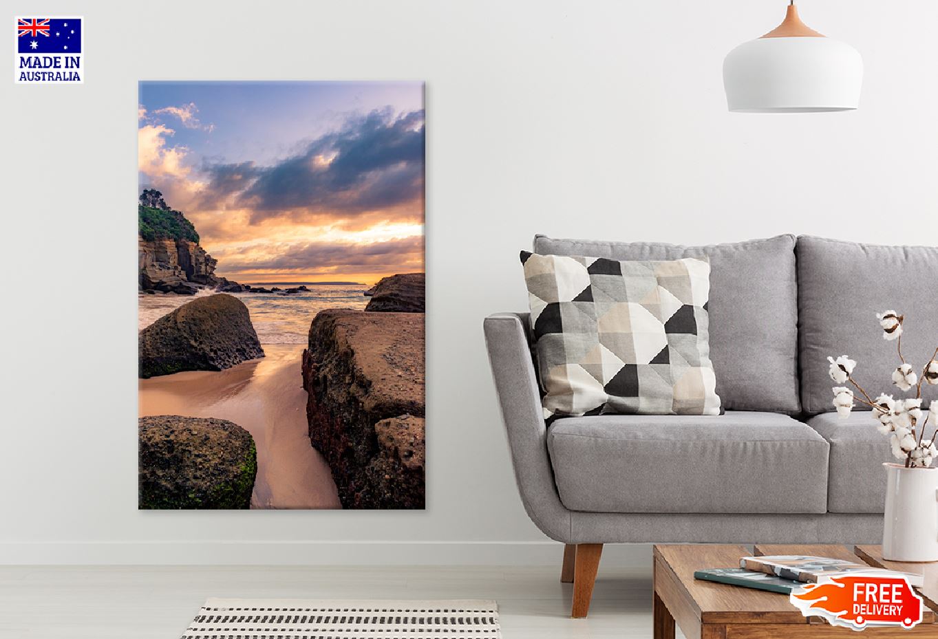 Rocky Beach Sunset Scenery View Photograph Print 100% Australian Made