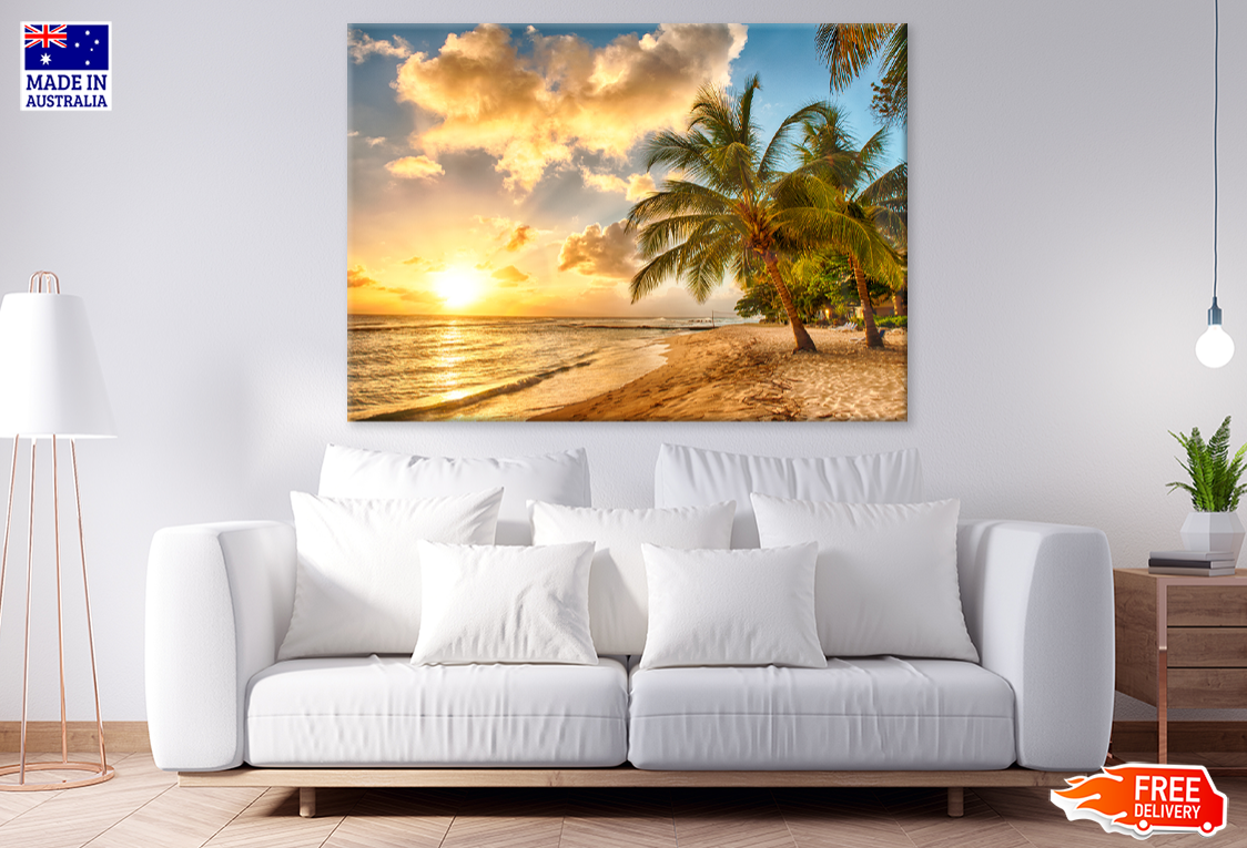 Palm Trees & Sunset Sky Scenery View Photograph Print 100% Australian Made