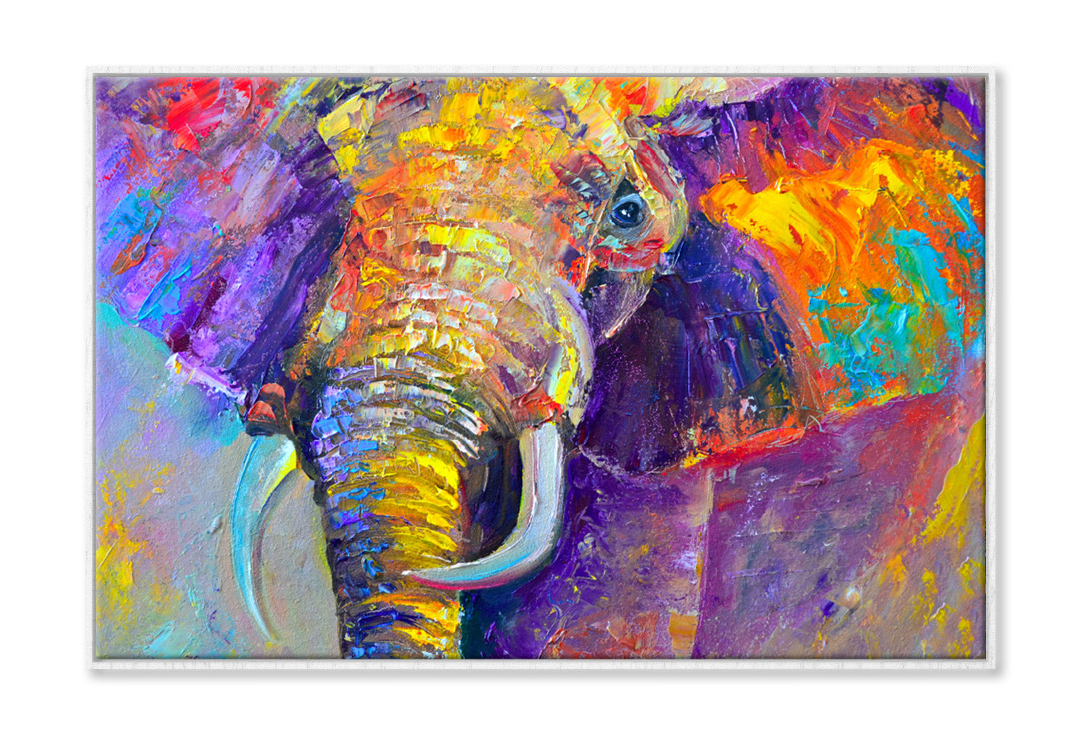 Multicolored Elephant Abstract Oil Painting Wall Art Limited Edition High Quality Print Canvas Box Framed White