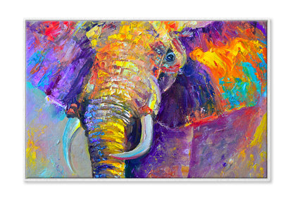 Multicolored Elephant Abstract Oil Painting Wall Art Limited Edition High Quality Print Canvas Box Framed White