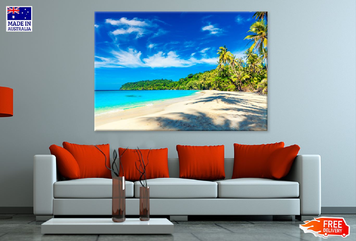 Palm Trees near Sandy Beach View Photograph Print 100% Australian Made