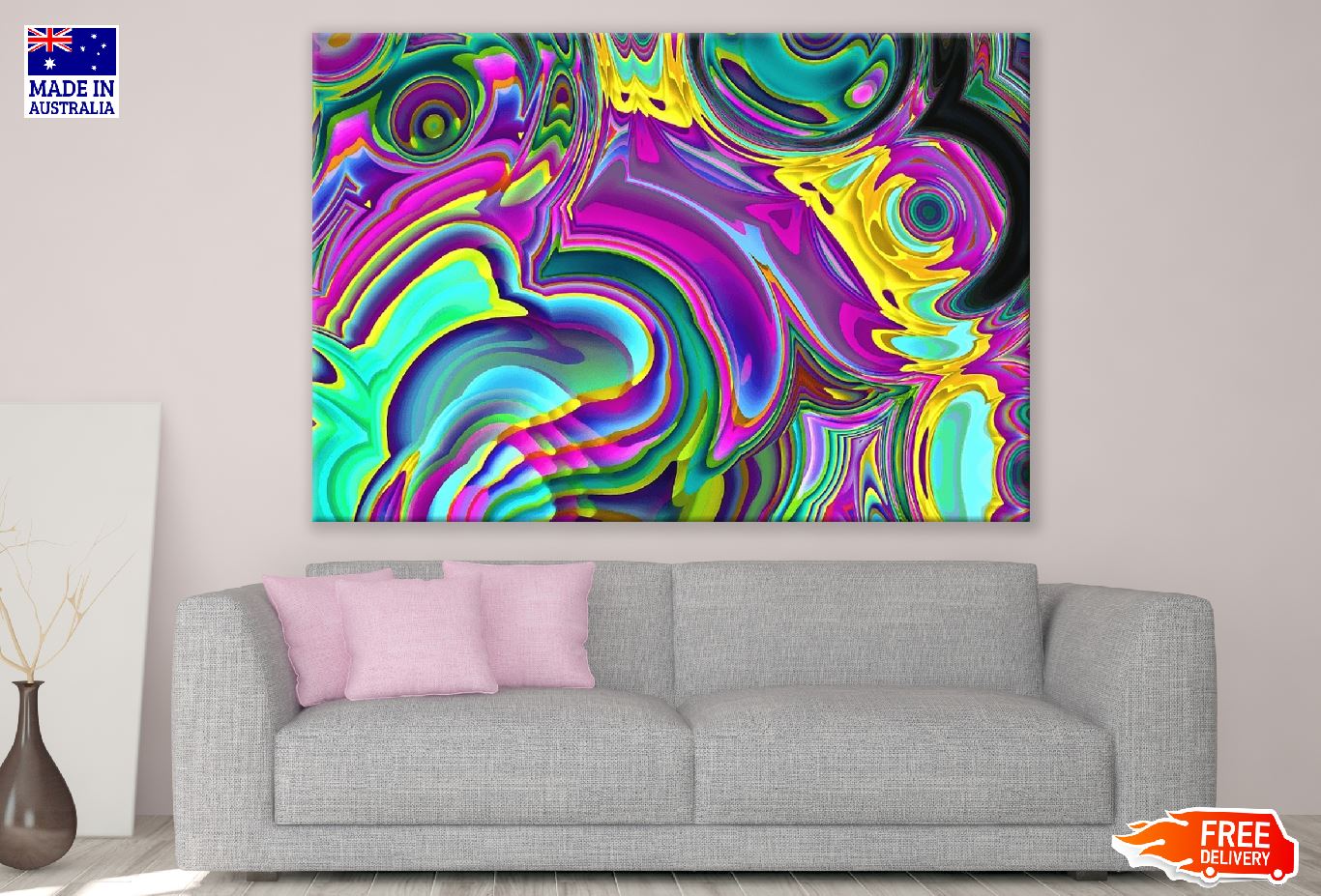 Pink Yellow & Green Abstract Design Print 100% Australian Made