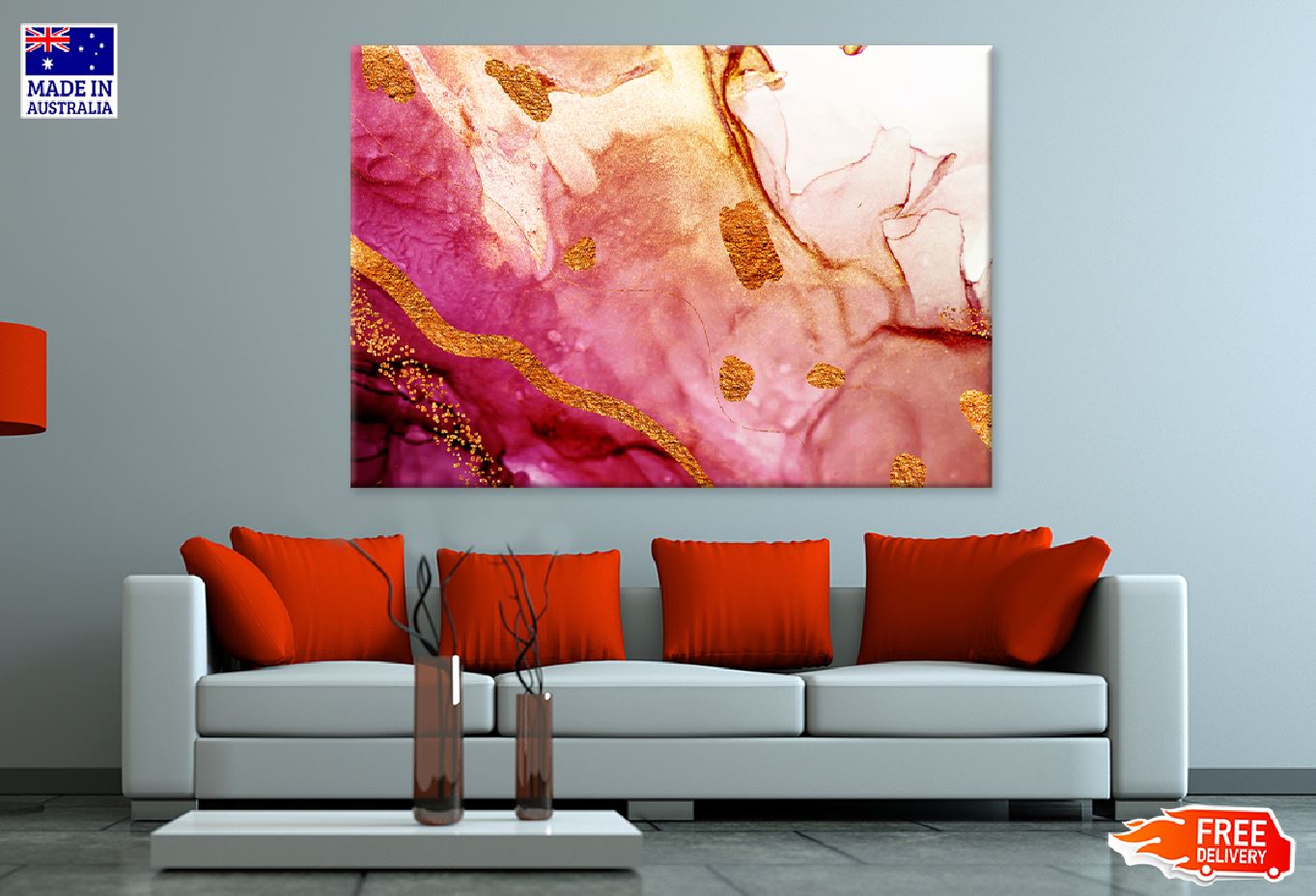 Red & Gold Splash Valley Abstract Design Print 100% Australian Made
