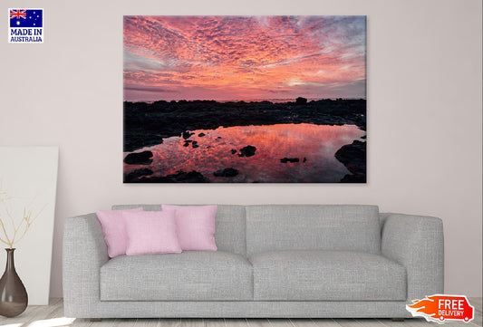 Rocks near Lake Pink Sunset View Photograph Print 100% Australian Made