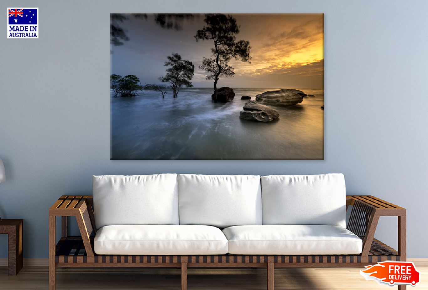 Rocks & Trees on Lake Sunset View Photograph Print 100% Australian Made