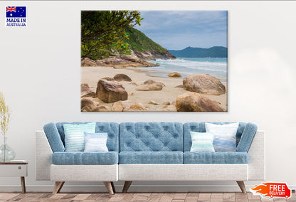 Rocky Coastline with Sandy Beach Photograph Print 100% Australian Made