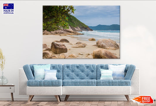 Rocky Coastline with Sandy Beach Photograph Print 100% Australian Made