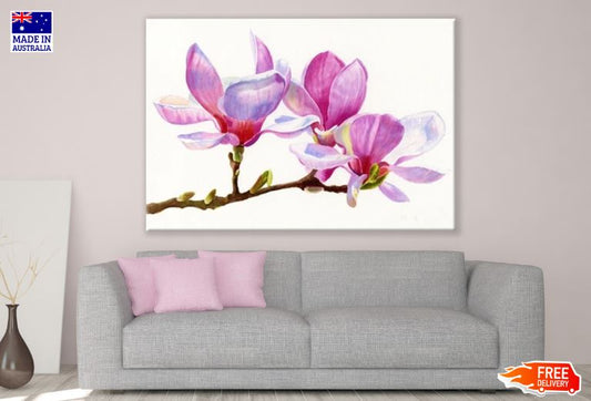 Pink Magnolia Blossoms on a Branch Print 100% Australian Made