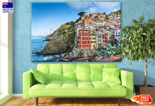 Riomaggiore village, Cinque Terre National Park in Italy Colourful Building View Photograph Print 100% Australian Made