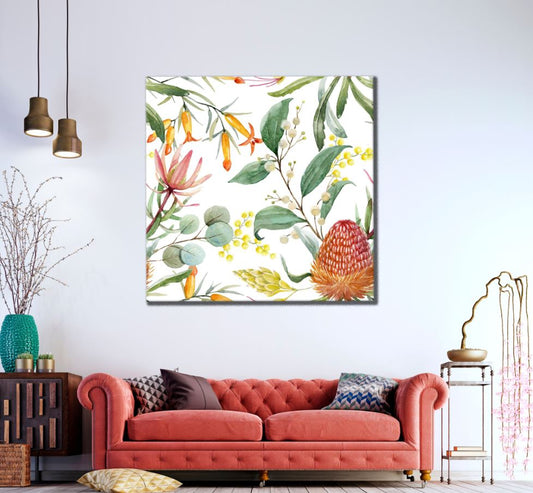 Square Canvas Floral Watercolor Painting High Quality Print 100% Australian Made