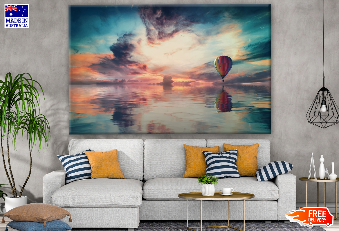 Hot Air Balloon Floating Over the Ocean in Sunset Photograph Print 100% Australian Made