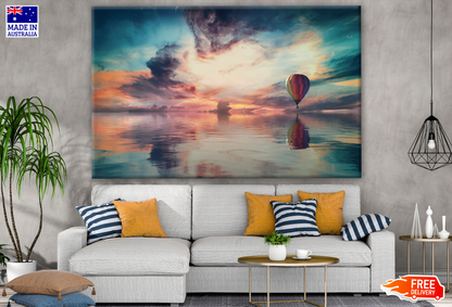 Hot Air Balloon Floating Over the Ocean in Sunset Photograph Print 100% Australian Made