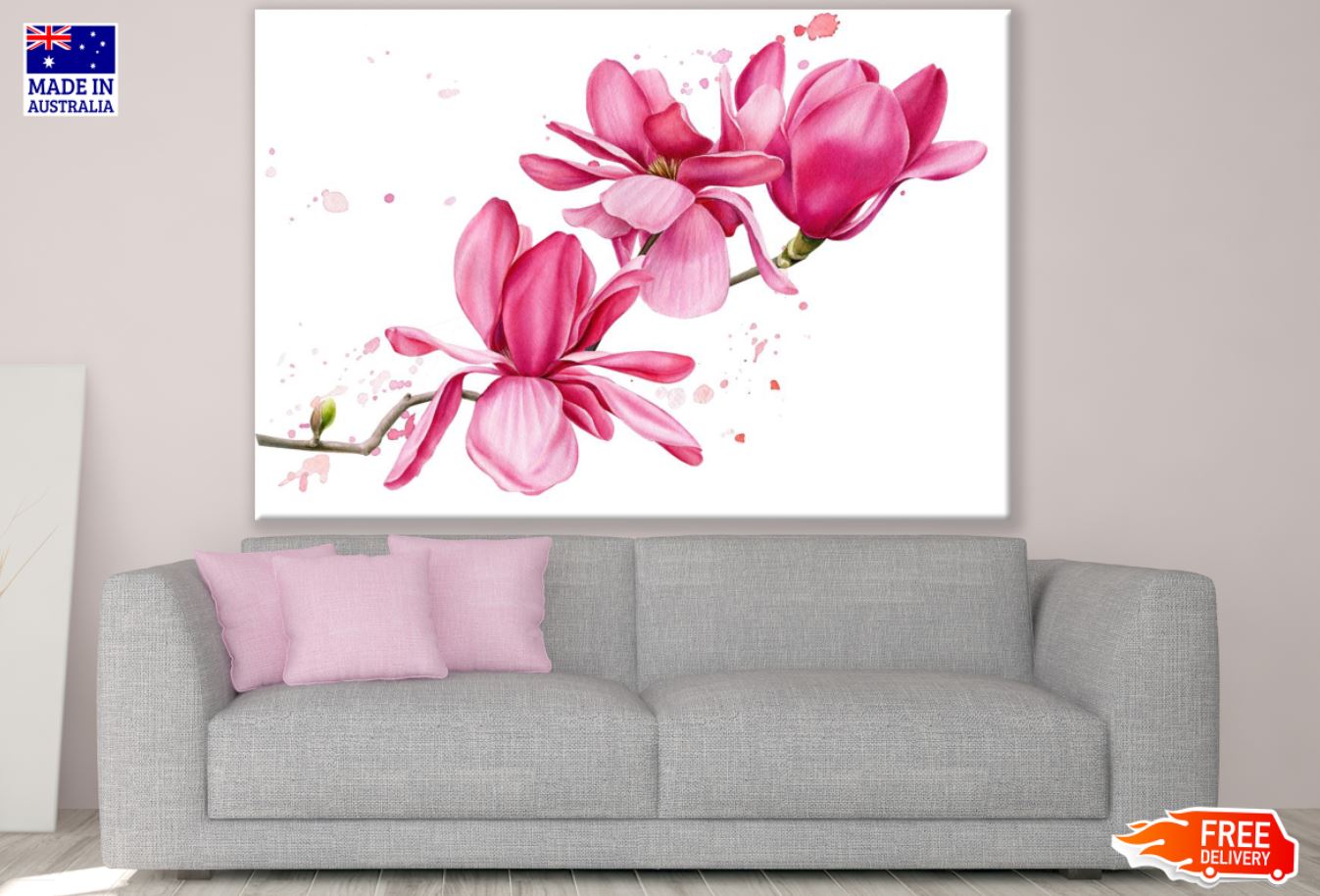 Pink Flowers Watercolor Painting Print 100% Australian Made