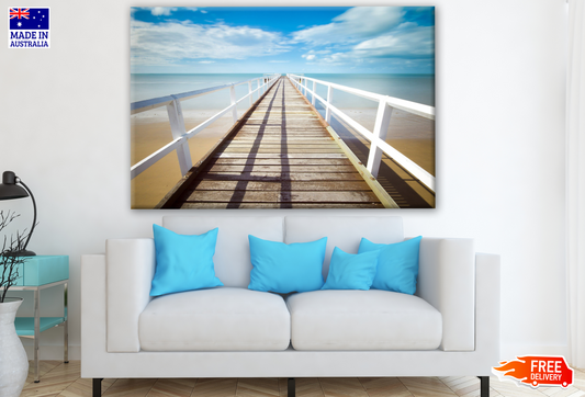 Wooden Bridge Over Beach Bright Sky Photograph Print 100% Australian Made