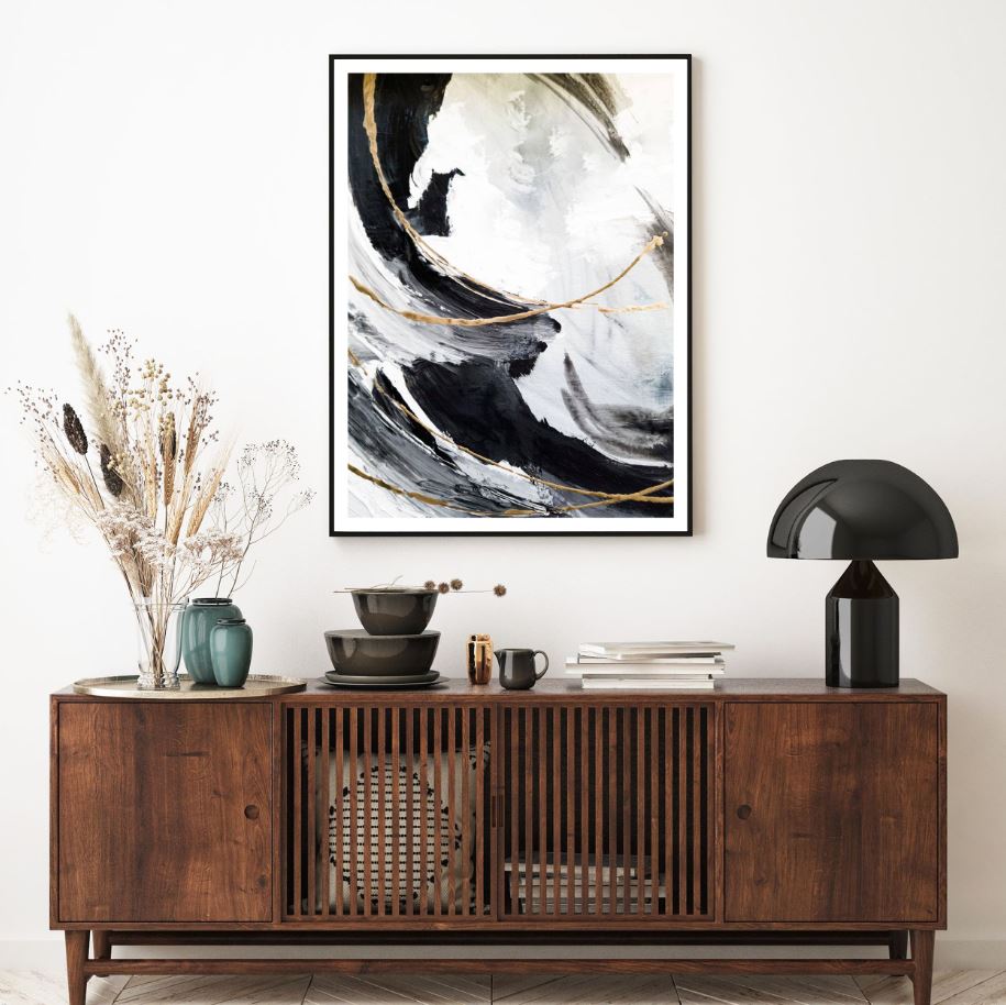 Gold Black & White Abstract Paint Home Decor Premium Quality Poster Print Choose Your Sizes