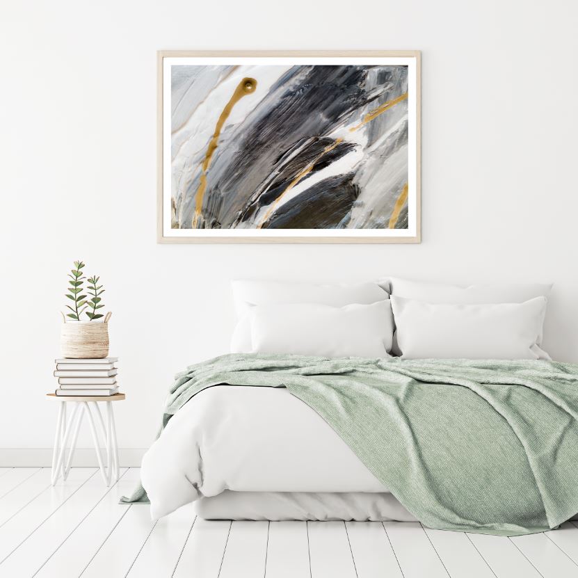 Gold Black & White Abstract Paint Home Decor Premium Quality Poster Print Choose Your Sizes