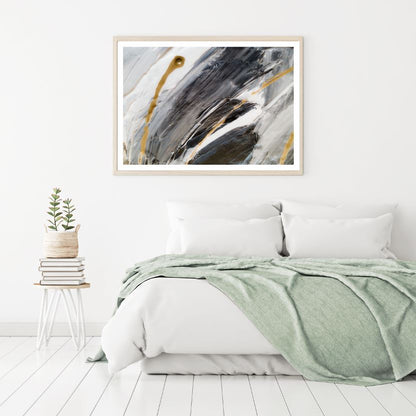 Gold Black & White Abstract Paint Home Decor Premium Quality Poster Print Choose Your Sizes