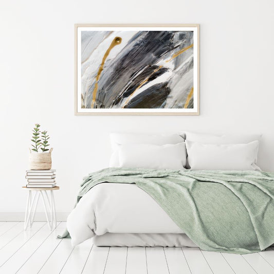 Gold Black & White Abstract Paint Home Decor Premium Quality Poster Print Choose Your Sizes
