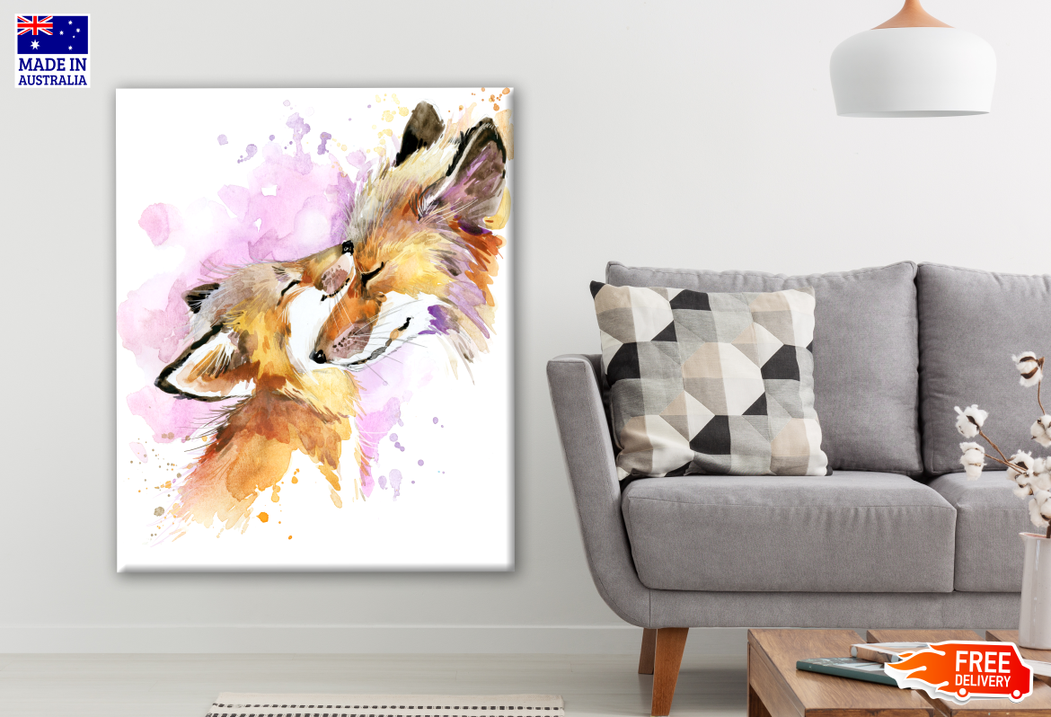 Fox Cub & Adult Watercolor Painting Print 100% Australian Made