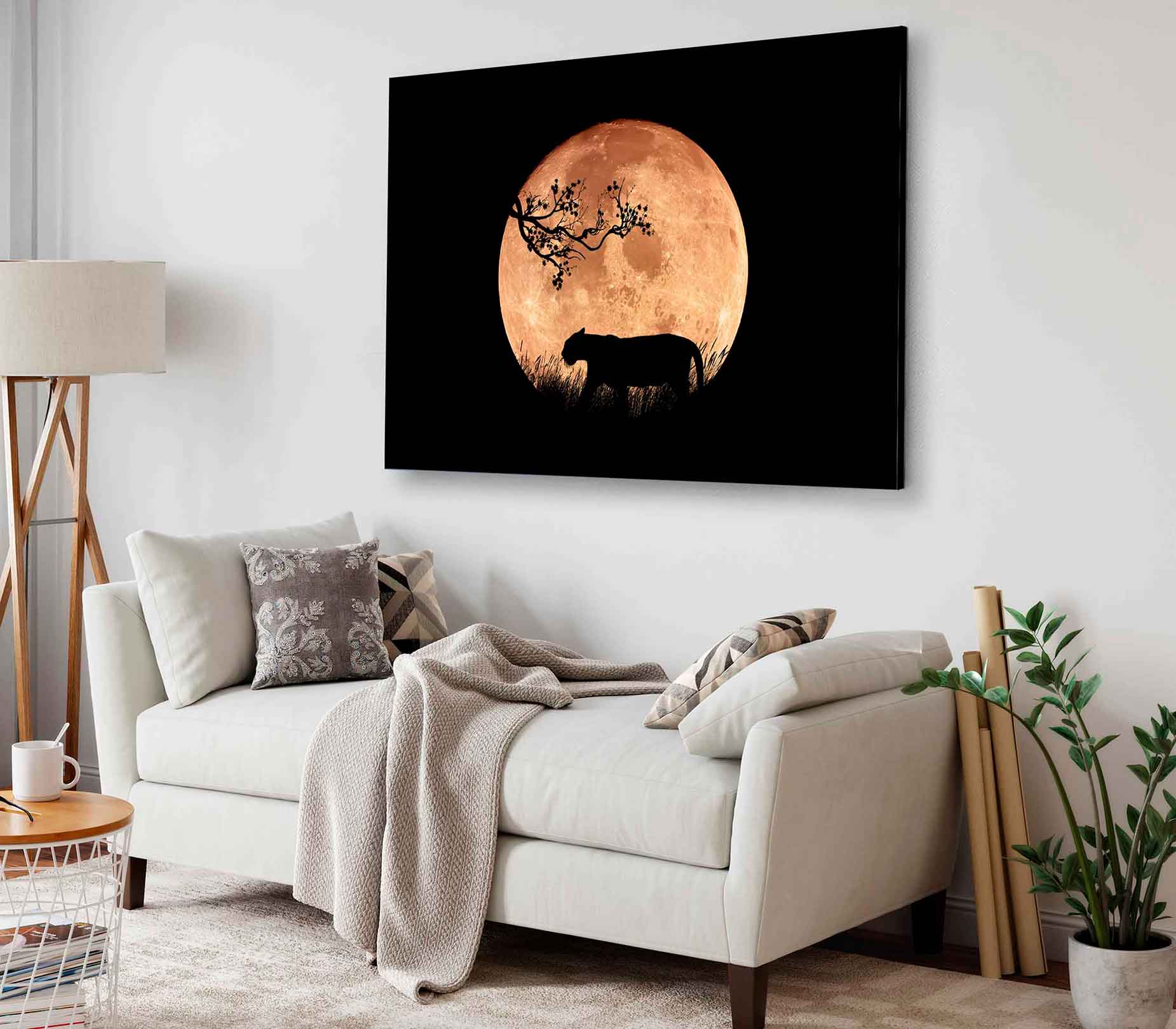 Bella Home Illustration of a Tiger in The Night Print Canvas Ready to hang
