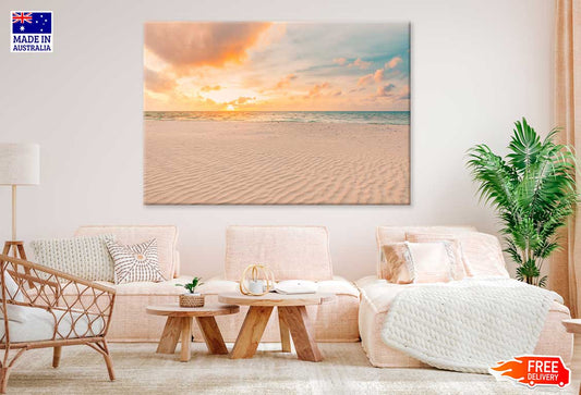 Sandy Beach with Sunset Sky Scenery View Photograph Print 100% Australian Made