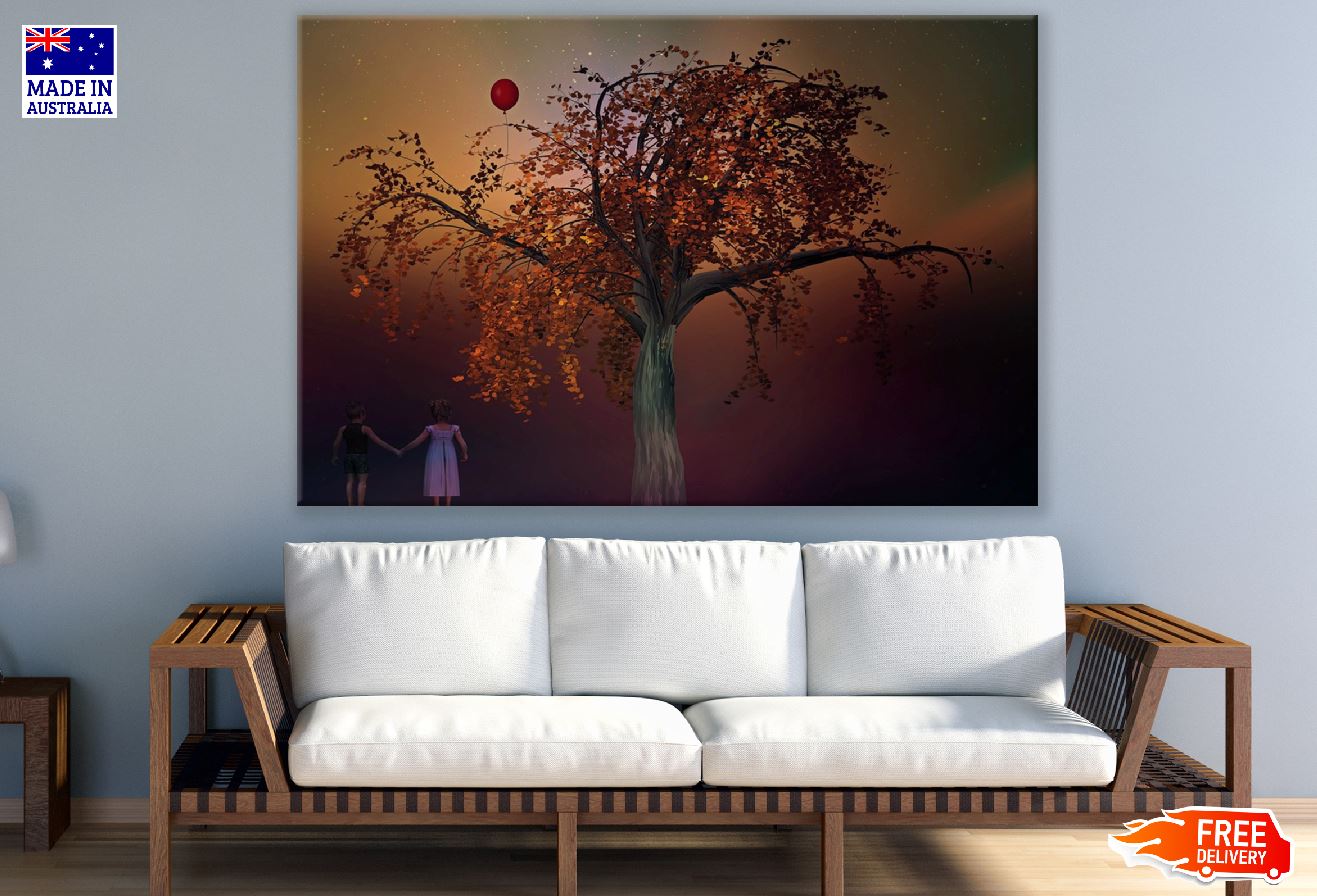 Children with Autumn Tree Leaves Digital Art Print 100% Australian Made