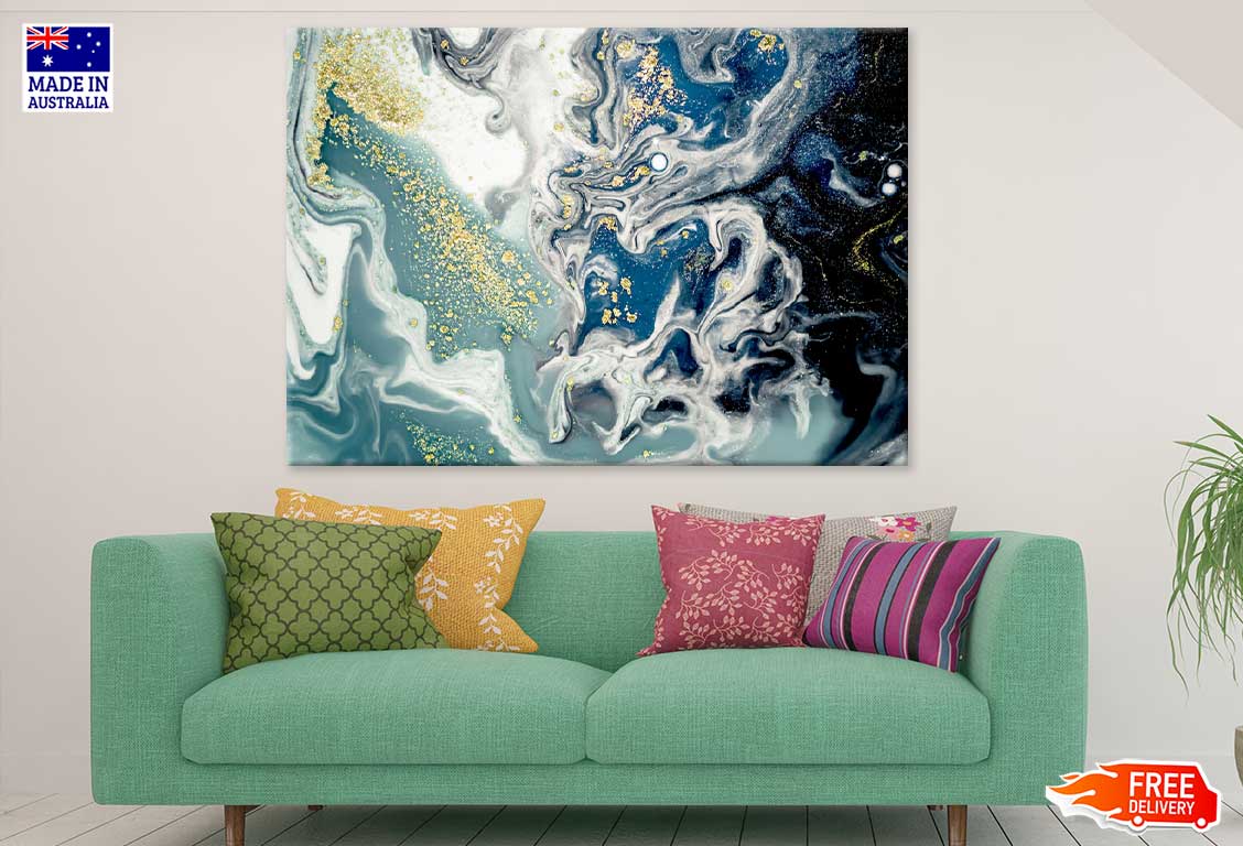 Blue Silver & Gold Abstract Design Print 100% Australian Made