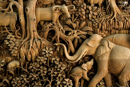 Elephants & Cows Wood Design Home Decor Premium Quality Poster Print Choose Your Sizes