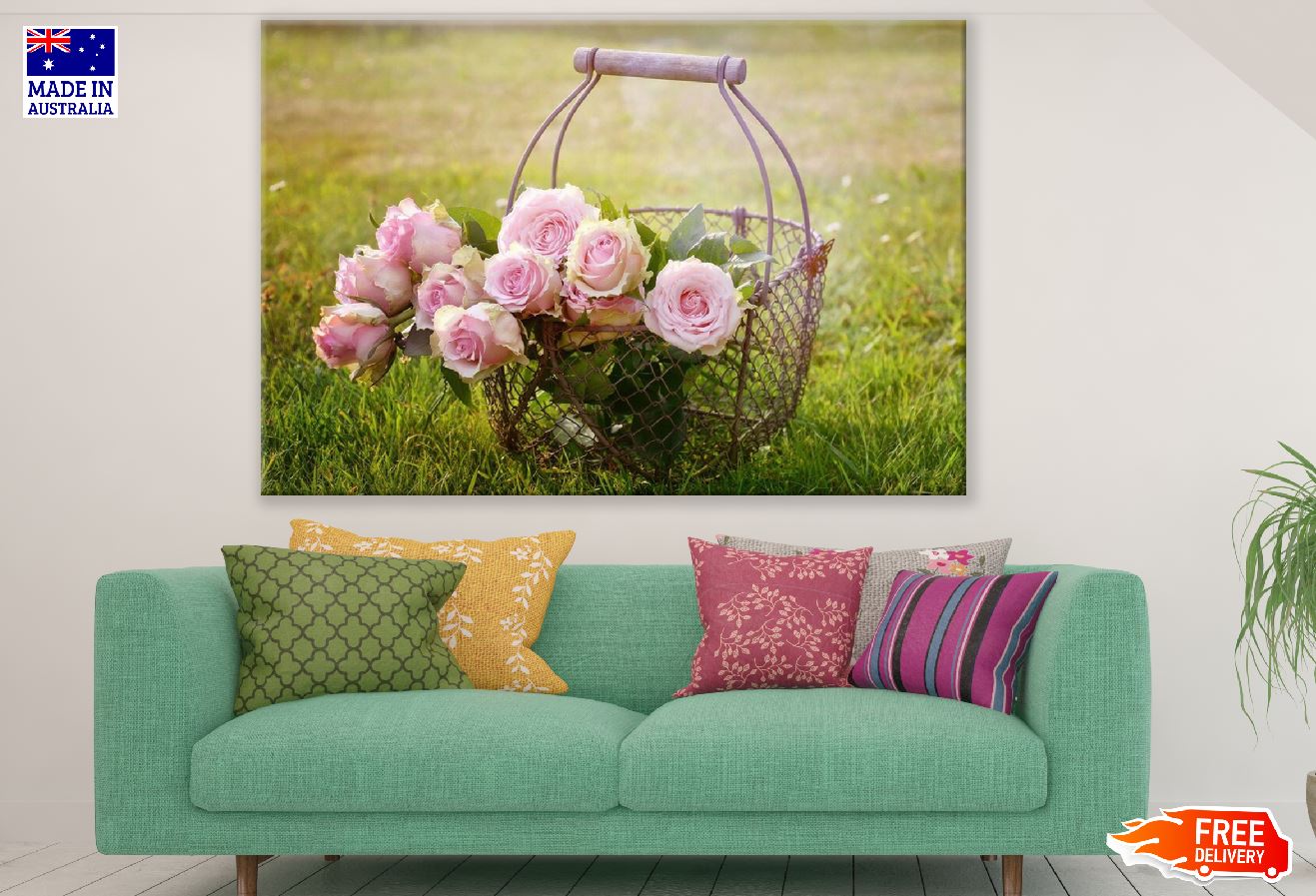 Pink Roses in a Basket Photograph Print 100% Australian Made
