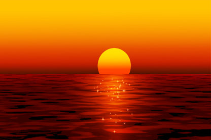 Red Sunset over Calm Sea Vector Art Print 100% Australian Made