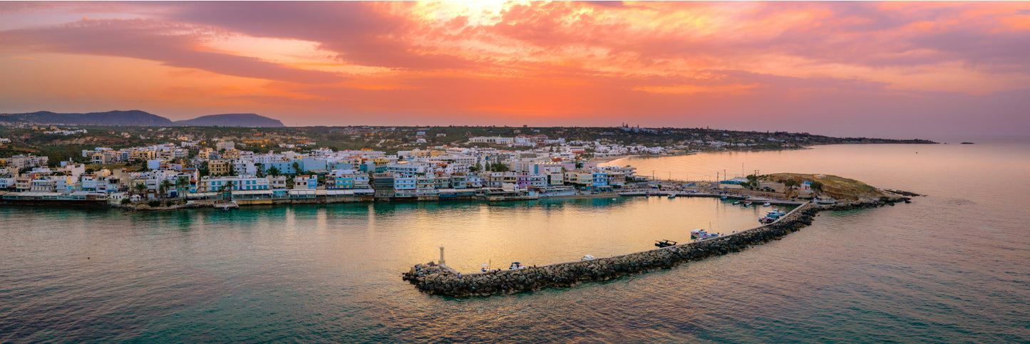 Panoramic Canvas Resort Chersonissos With Pink Sky High Quality 100% Australian Made Wall Canvas Print Ready to Hang