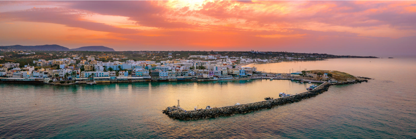 Panoramic Canvas Resort Chersonissos With Pink Sky High Quality 100% Australian Made Wall Canvas Print Ready to Hang