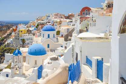 Blue Church Cupolas In Oia View Photograph Home Decor Premium Quality Poster Print Choose Your Sizes