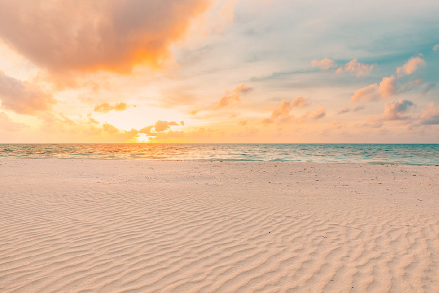 Sandy Beach with Sunset Sky Scenery View Photograph Print 100% Australian Made