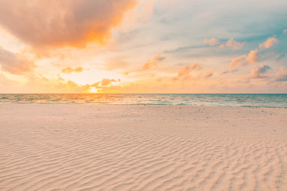Sandy Beach with Sunset Sky Scenery View Photograph Print 100% Australian Made