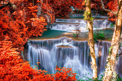 Bella Home Waterfall in Autumn Scenery View Print Canvas Ready to hang